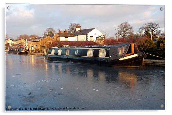 Frozen Lancaster Canal Acrylic by Lilian Marshall