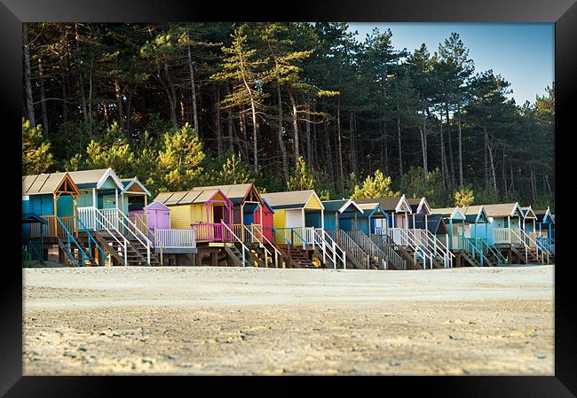 A row of Wells Beach Huts Framed Print by Stephen Mole