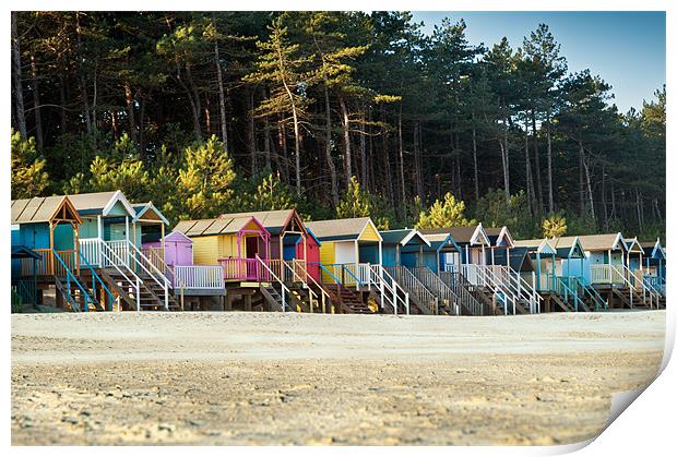 A row of Wells Beach Huts Print by Stephen Mole