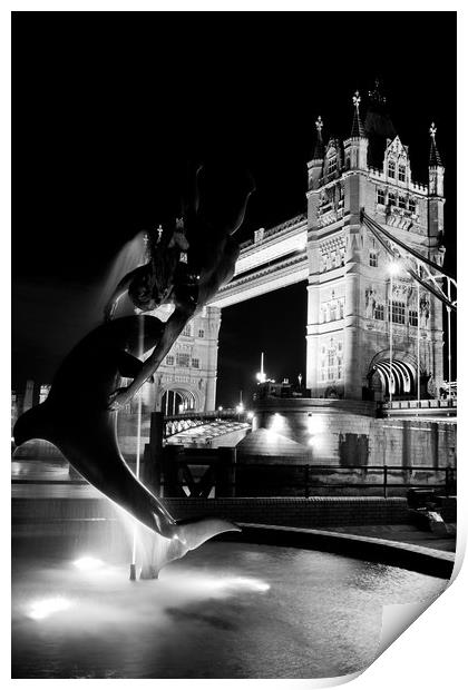 Girl and Dolphin Statue London Print by David Pyatt