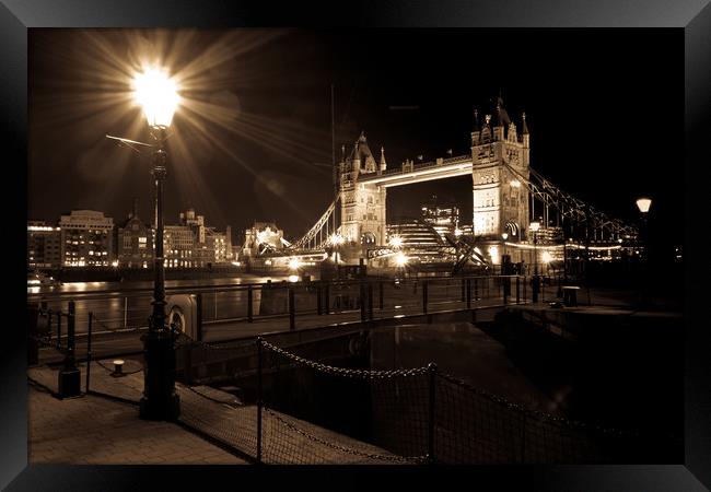Tower Bridge At Night Framed Print by David Pyatt