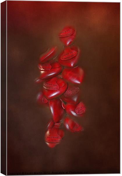 Red Leather Hearts Canvas Print by Karen Martin