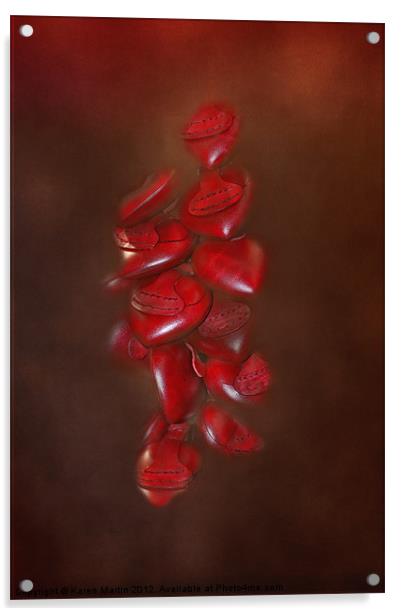 Red Leather Hearts Acrylic by Karen Martin