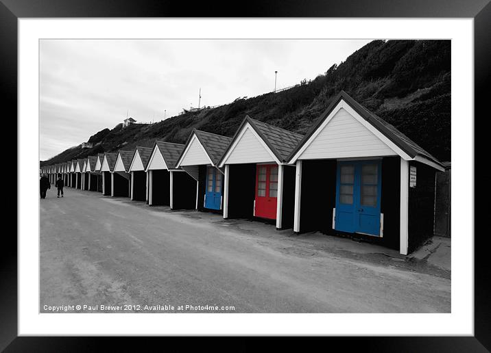 Beach Huts with a bit of colour Framed Mounted Print by Paul Brewer