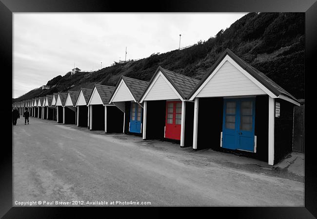 Beach Huts with a bit of colour Framed Print by Paul Brewer