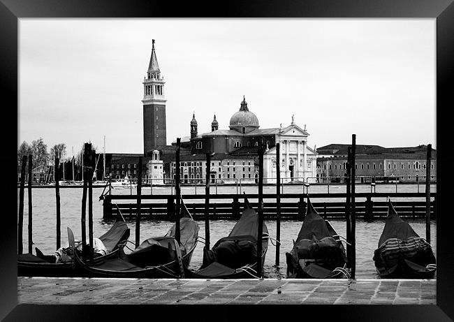 Gondolas and San Giorgio Maggiore, Venice Framed Print by Linda More