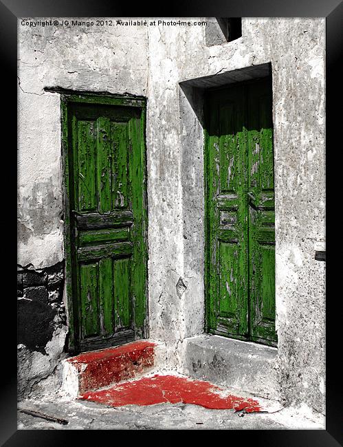 Rustic Santorini Doors Framed Print by JG Mango