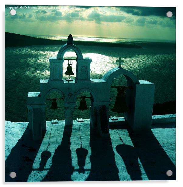 Santorini Church Bells Acrylic by JG Mango
