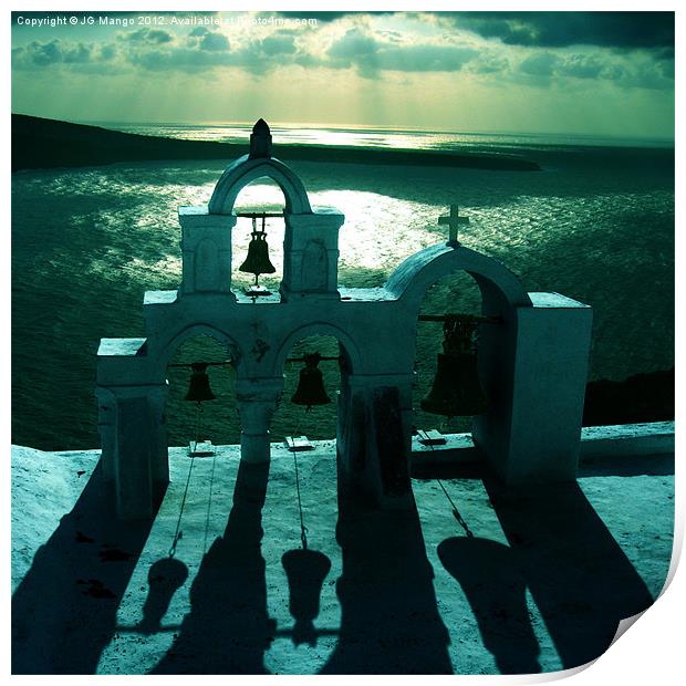 Santorini Church Bells Print by JG Mango