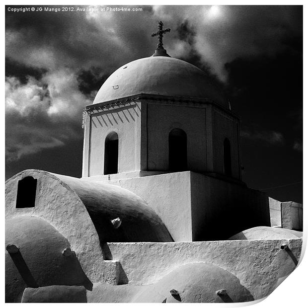Santorini Church Shadows Print by JG Mango