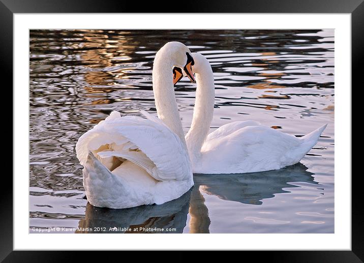 Two Swans Framed Mounted Print by Karen Martin