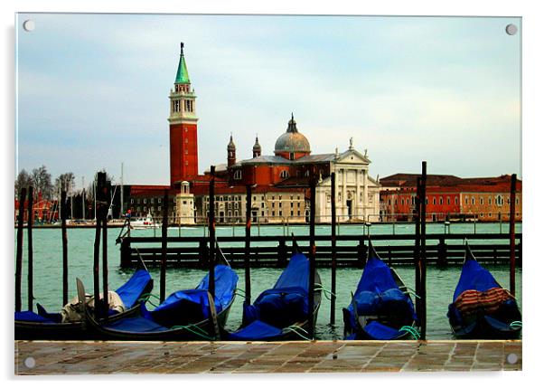 Gondolas and San Giorgio Maggiore, Venice Acrylic by Linda More