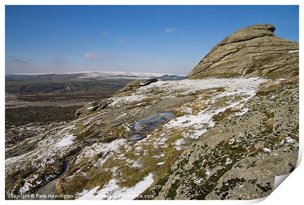 Haytor, snow and Ice Print by Pete Hemington