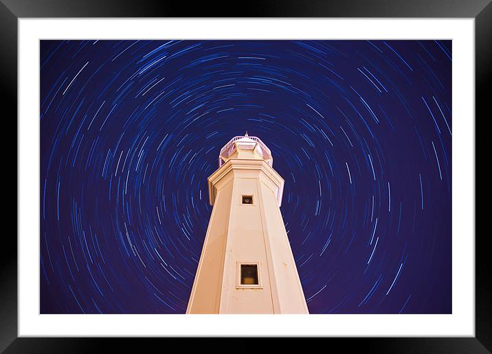 Newhaven Lighthouse Startrails Framed Mounted Print by Andrew Jack