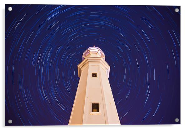 Newhaven Lighthouse Startrails Acrylic by Andrew Jack