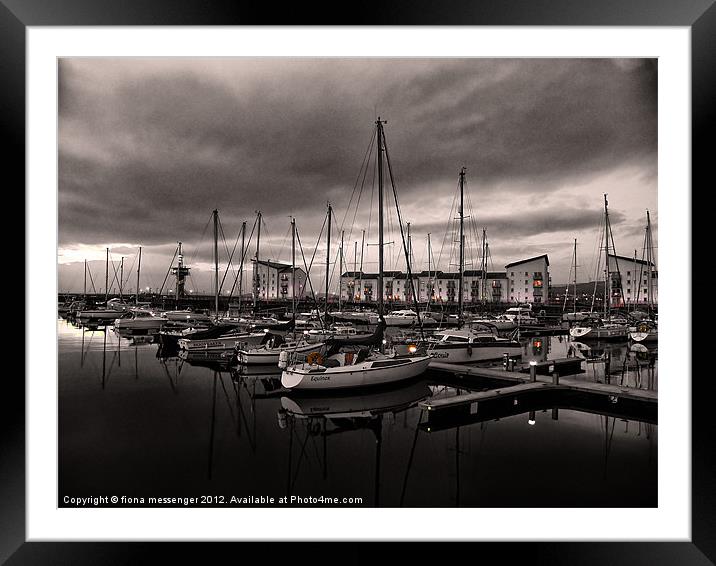 Black and White Harbour Framed Mounted Print by Fiona Messenger