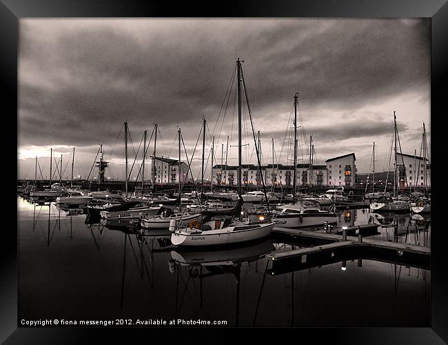 Black and White Harbour Framed Print by Fiona Messenger