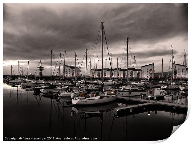 Black and White Harbour Print by Fiona Messenger