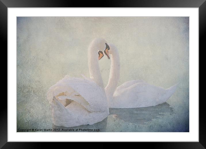 Two White Swans Framed Mounted Print by Karen Martin