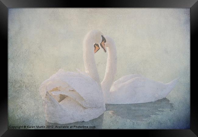 Two White Swans Framed Print by Karen Martin