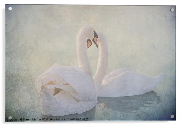 Two White Swans Acrylic by Karen Martin