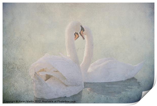 Two White Swans Print by Karen Martin