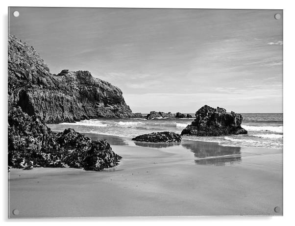 Lydstep Cavern Beach.Tenby. Acrylic by paulette hurley