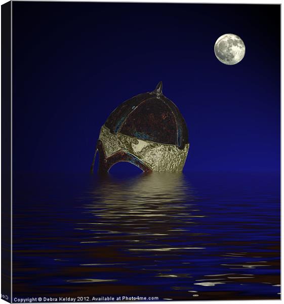 Viking Helmet in Moonlight Canvas Print by Debra Kelday