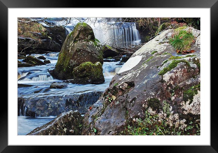 Talybont waterfalls Framed Mounted Print by Mike Davies
