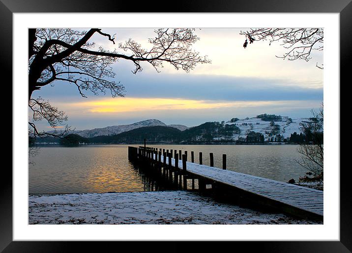 Snowy Coniston Water Jetty Framed Mounted Print by Richard Nichols