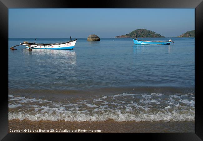 Boats Off Palolem Beach, Goa, India Framed Print by Serena Bowles