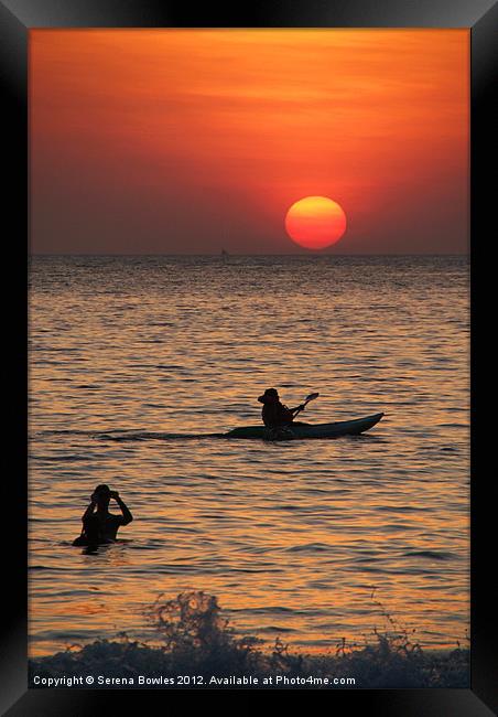 Kayaking at Sunset Palolem, Goa, India Framed Print by Serena Bowles