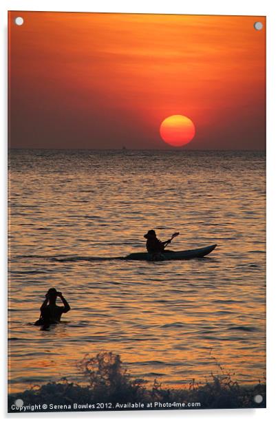 Kayaking at Sunset Palolem, Goa, India Acrylic by Serena Bowles