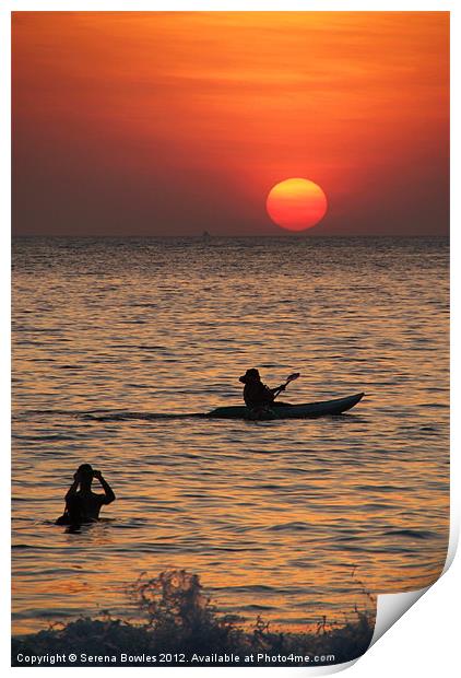 Kayaking at Sunset Palolem, Goa, India Print by Serena Bowles