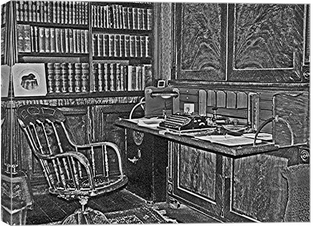A Old Office Library.B+W. Canvas Print by paulette hurley