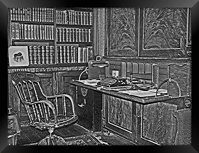 A Old Office Library.B+W. Framed Print by paulette hurley