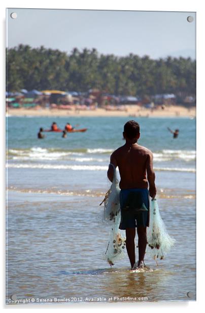 Fisherman Carrying Nets Palolem Acrylic by Serena Bowles