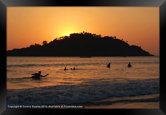 Monkey Island and Sea at Sunset Palolem, Goa, Indi Framed Print by Serena Bowles