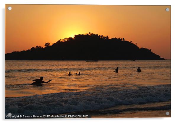 Monkey Island and Sea at Sunset Palolem, Goa, Indi Acrylic by Serena Bowles