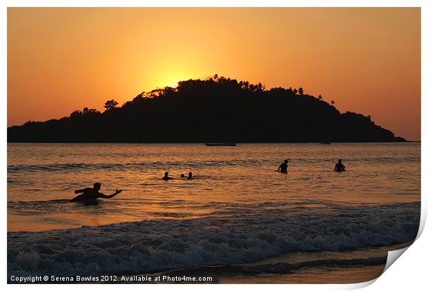 Monkey Island and Sea at Sunset Palolem, Goa, Indi Print by Serena Bowles