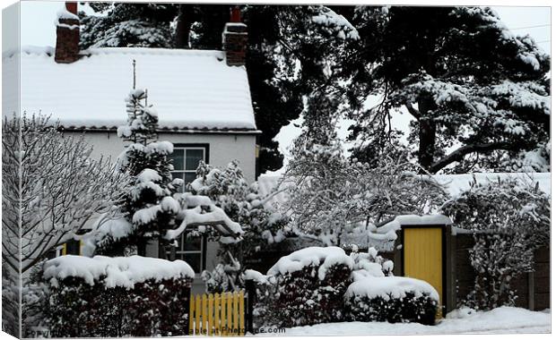 Winter Bungalow with yellow gate Canvas Print by Robert Gipson