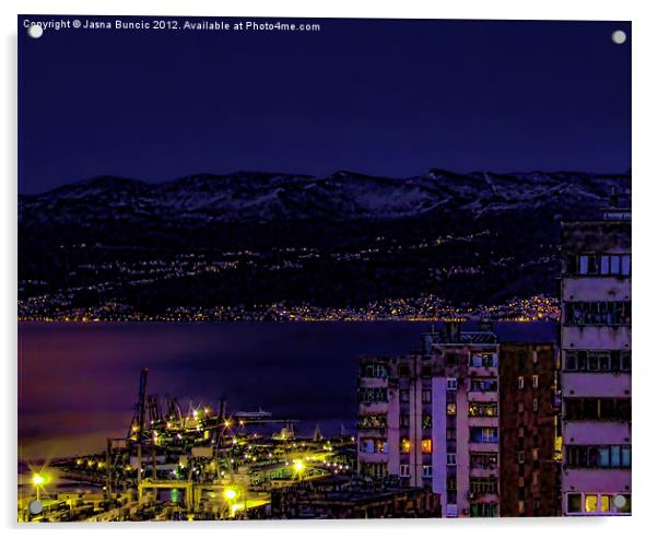 Istrian Riviera at night Acrylic by Jasna Buncic