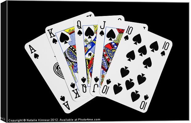 Playing Cards, Royal Flush on Black Background Canvas Print by Natalie Kinnear