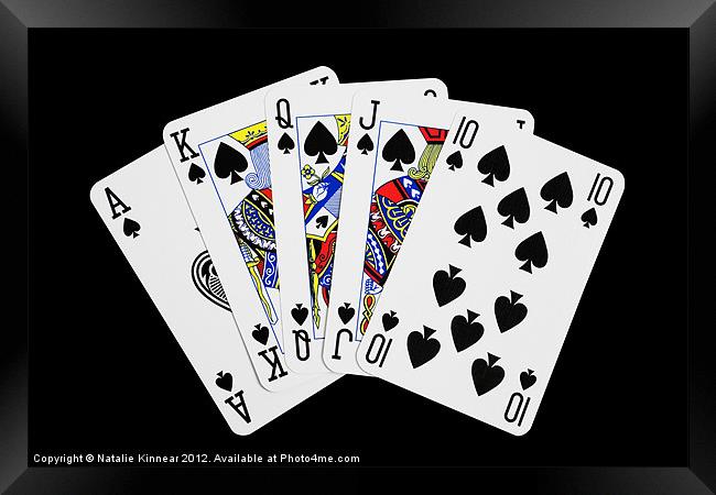 Playing Cards, Royal Flush on Black Background Framed Print by Natalie Kinnear