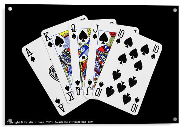 Playing Cards, Royal Flush on Black Background Acrylic by Natalie Kinnear