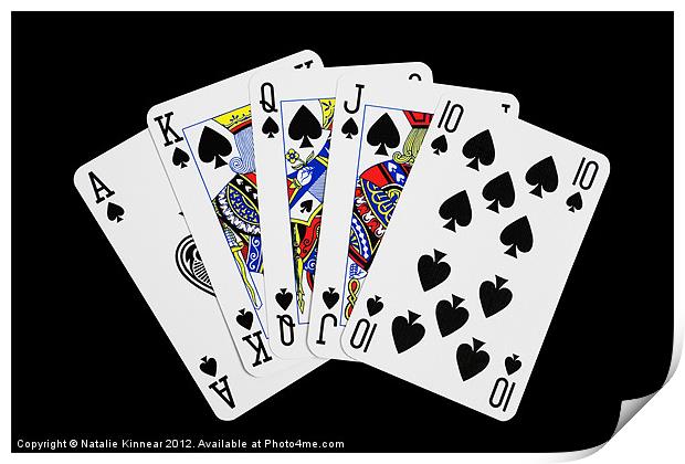 Playing Cards, Royal Flush on Black Background Print by Natalie Kinnear