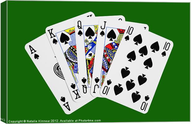 Playing Cards, Royal Flush on Green Background Canvas Print by Natalie Kinnear