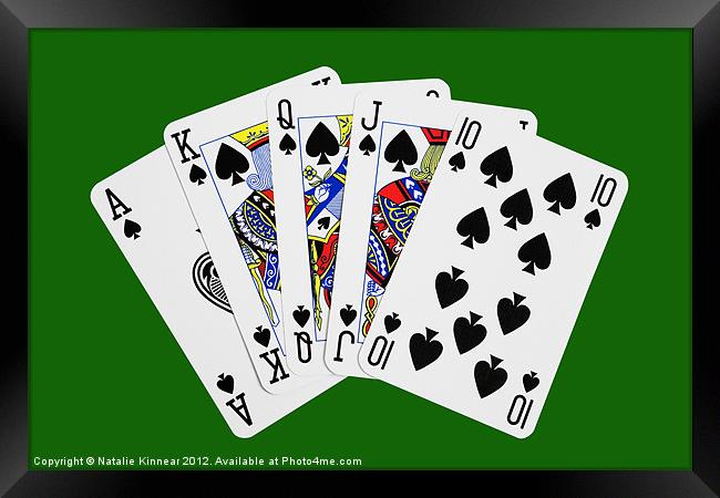 Playing Cards, Royal Flush on Green Background Framed Print by Natalie Kinnear