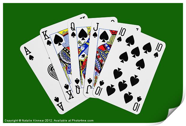 Playing Cards, Royal Flush on Green Background Print by Natalie Kinnear