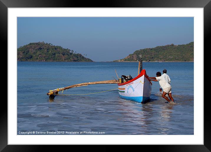 Pushing the Boat out Palolem, Goa, India Framed Mounted Print by Serena Bowles